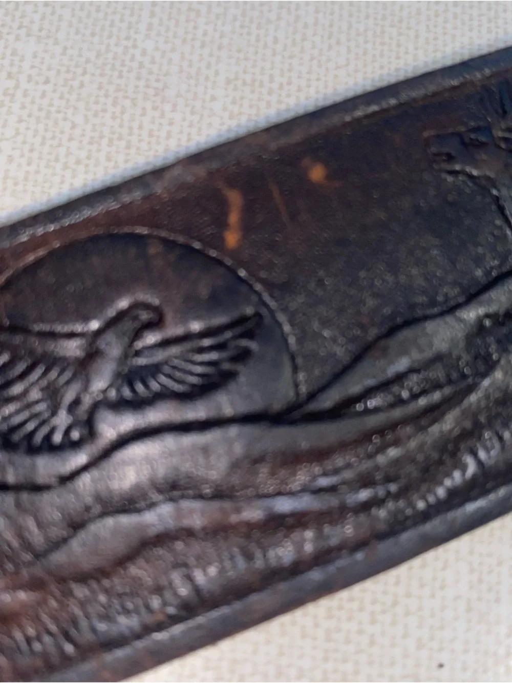 VTG‎ TOOLED Dark Leather Nature Western Belt  Men’s Size 44-46 *SEE Measurements